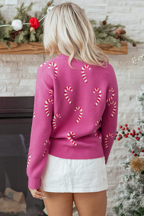 Christmas Candy Cane Drop Shoulder Sweater
